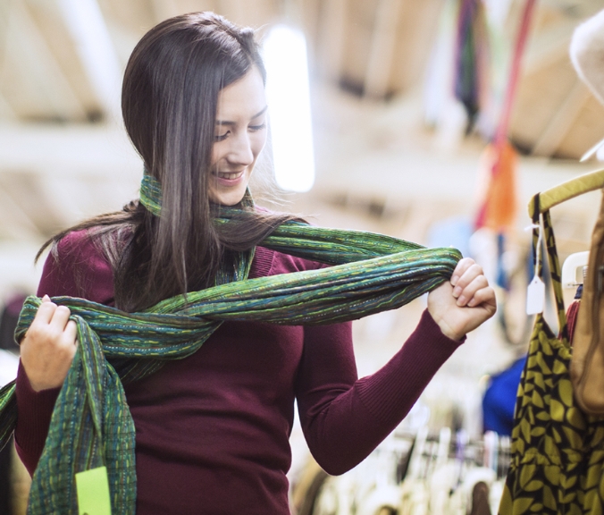 Women looking at a scarf