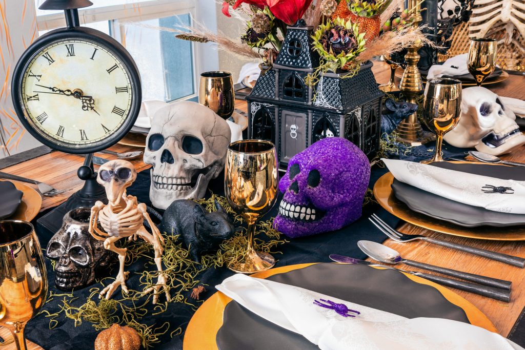 Table full of halloween decorations