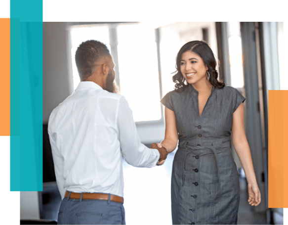 Man and women shaking hands