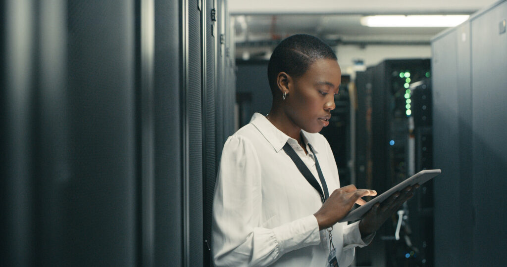 Woman using a tablet at work
